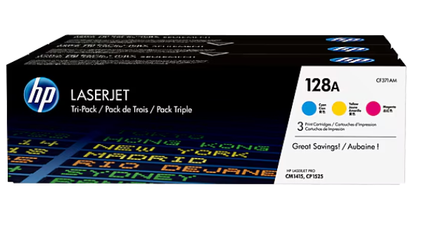 CF371AM HP 128A 3 pack Cyan Magenta Yellow Original LaserJet Toner Cartridges