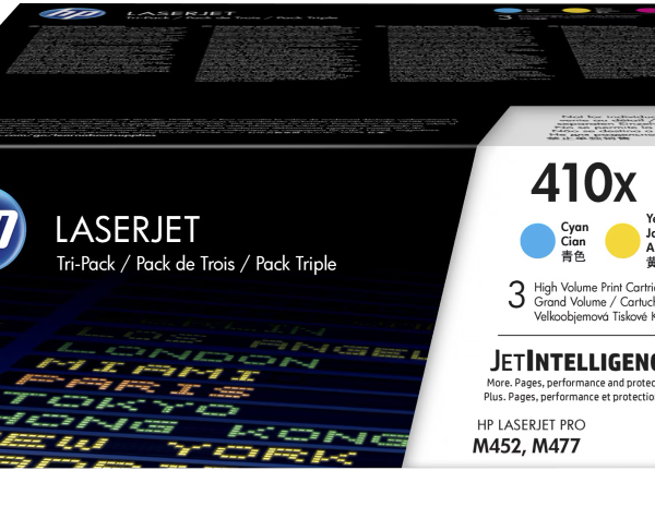 CF252XM HP 410X 3 pack High Yield Cyan Magenta Yellow Original LaserJet Toner Cartridges