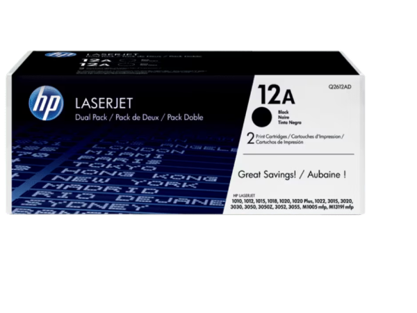 HP 12A 2 pack Black Original LaserJet Toner Cartridges Q2612AF
