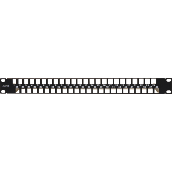 100 050 Excel Unloaded Keystone Patch Panel Frame 48 port Unscreened 1U Black