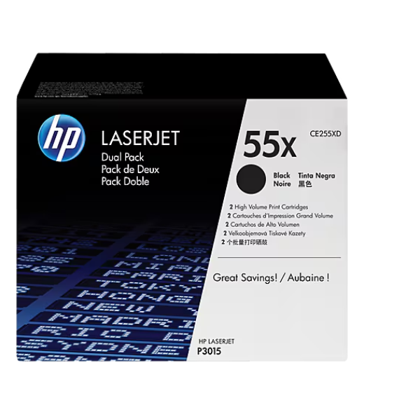 CE255XD HP 55X 2 pack High Yield Black Original LaserJet Toner Cartridges