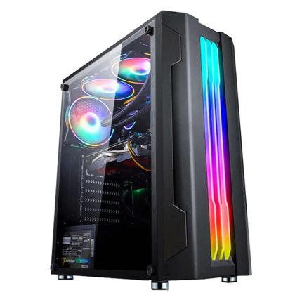 EVESKY ATX/M-ATX/ITX Gaming PC Desktop Computer Case Black with Side Tempered Glass Panels with 5 Fan Support