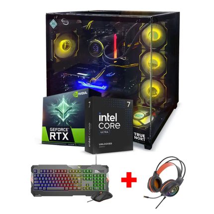 Pollux Latest 2025 Gaming PC, Intel Core Ultra 7 265K, RTX 4070 12GB Graphics, 16GB RAM, 1TB SSD, 360mm Liquid Cooler, Windows 11 Pro, Black Case  + Free Gaming Keyboard, Mouse and Headset Gift