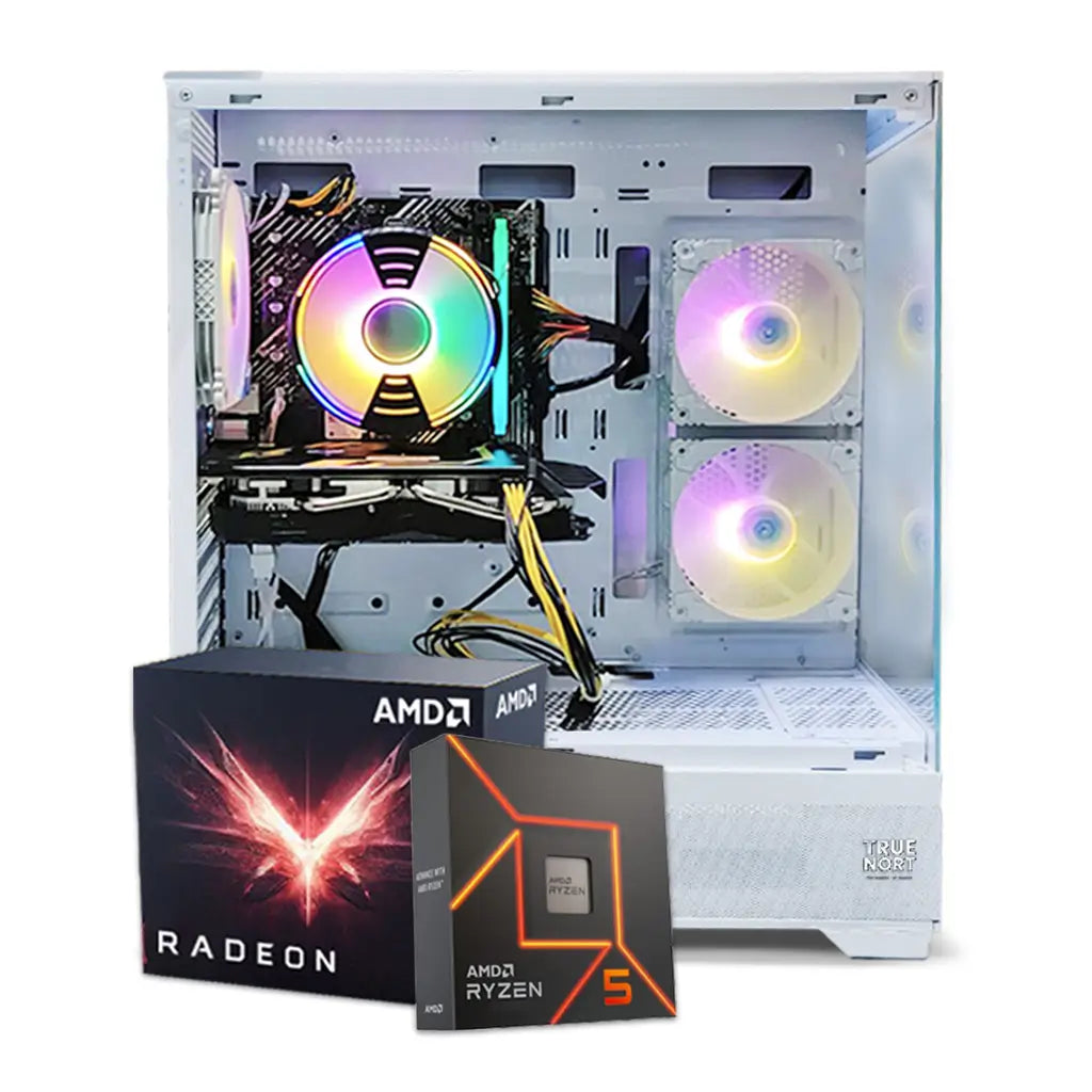 Nanotech Gaming PC, Core i5 12400F, GTX 1650 4GB Graphics, 8GB RAM, 256GB SSD, 1TB HDD, TrueNort RGB White Case, Windows 11 Pro With WIfi+BT Connectivity